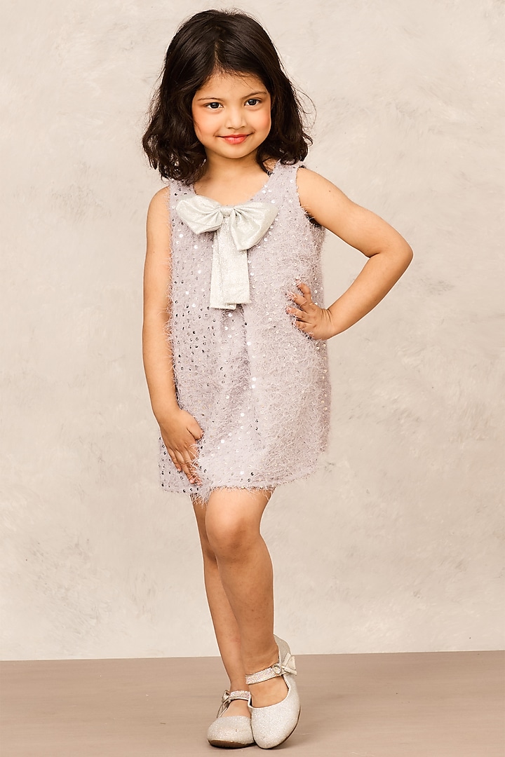 Grey Sequin Feather A-Line Dress For Girls by Pink Cow at Pernia's Pop Up Shop