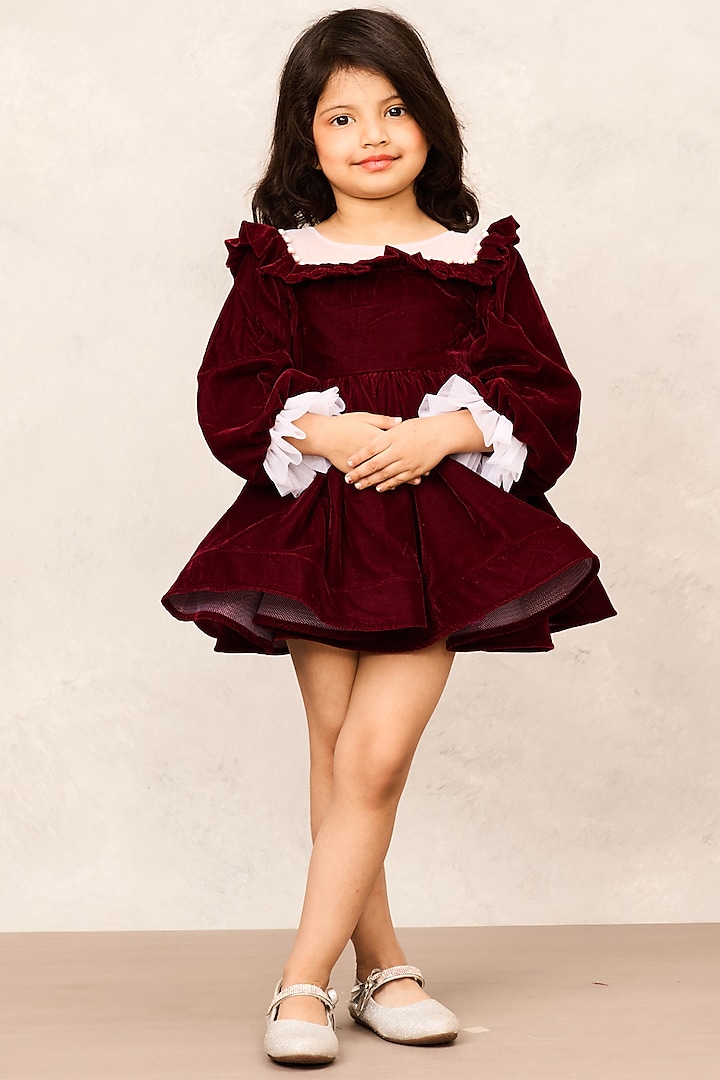 Maroon Velvet & Net Dress For Girls by Pink Cow at Pernia's Pop Up Shop