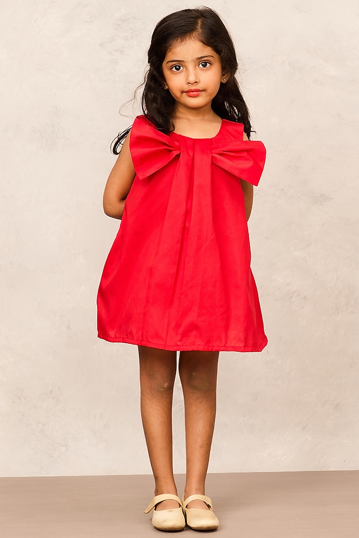 Red Taffeta Bow A-Line Dress For Girls by Pink Cow at Pernia's Pop Up Shop