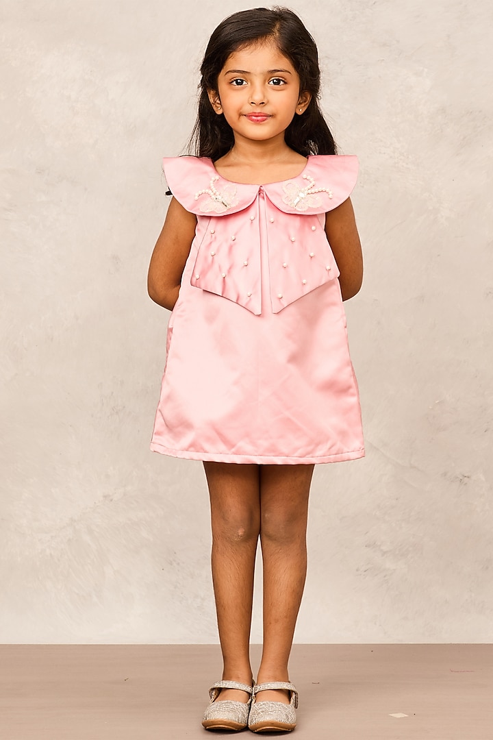 Old Rose Taffeta Embroidered Dress For Girls by Pink Cow at Pernia's Pop Up Shop