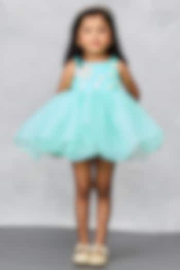 Blue Organza Floral Embellished Dress For Girls by Pink Cow at Pernia's Pop Up Shop