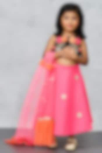 Pink Scuba & Net Hand Embroidered Lehenga Set For Girls by Pink Cow at Pernia's Pop Up Shop