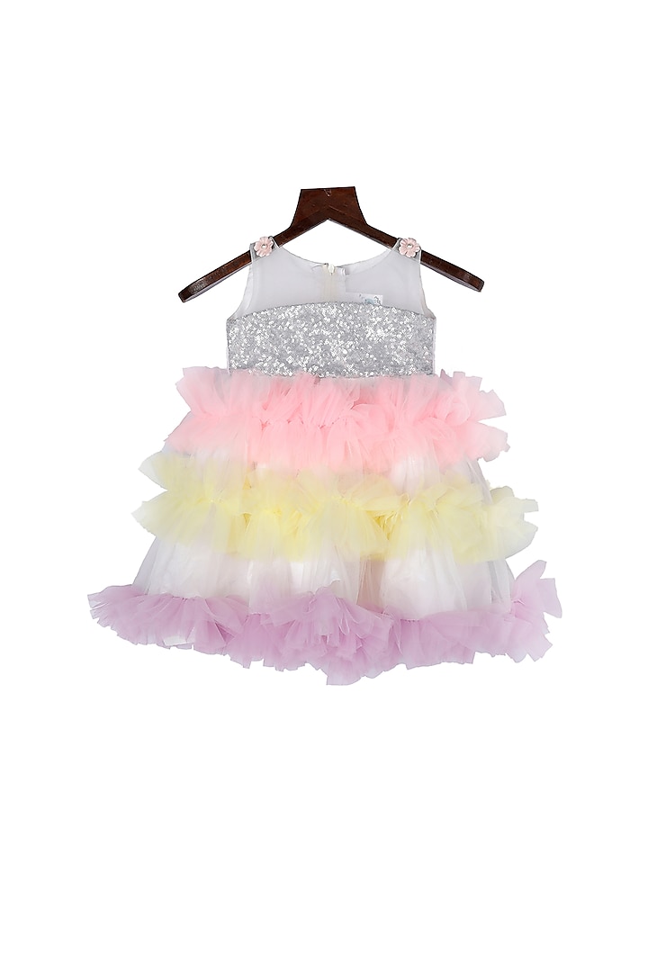 Multi Colored Dress With Unicorn Frills For Girls by Pink Cow