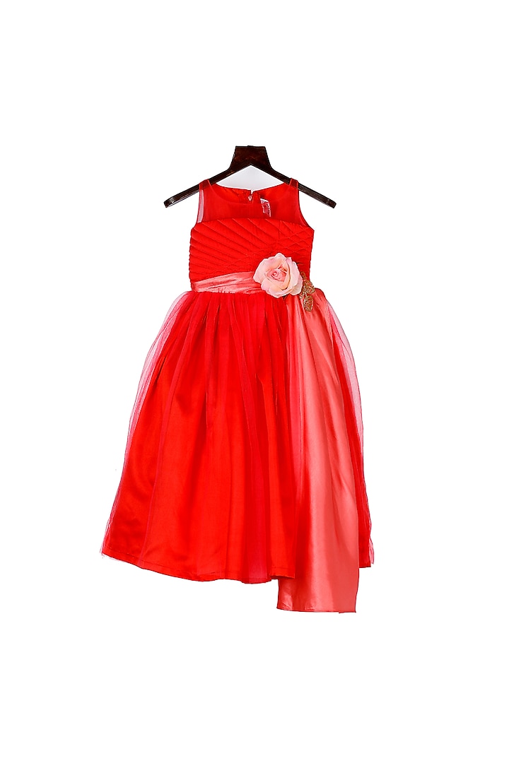 Red Floral Gown For Girls by Pink Cow