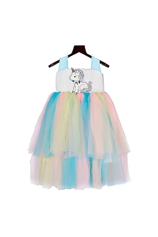 Multi Colored Embroidered Dress For Girls by Pink Cow