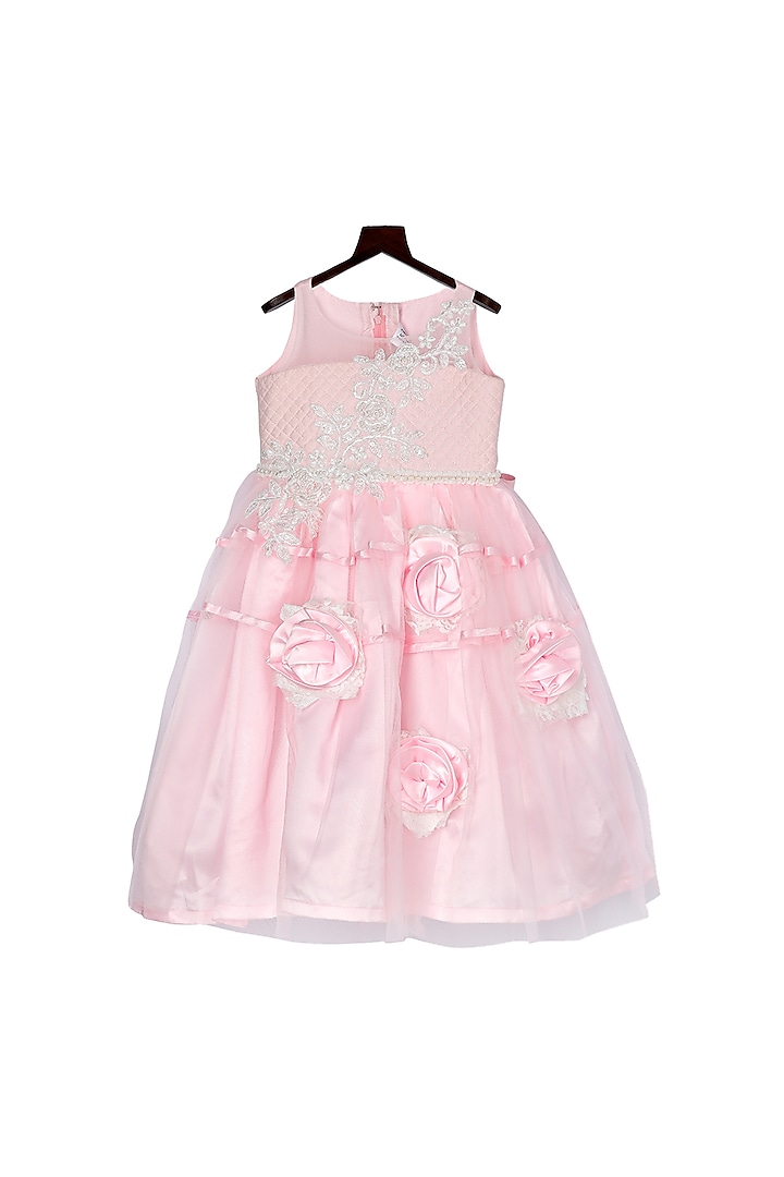 Peach Satin & Lace Floral Gown For Girls by Pink Cow