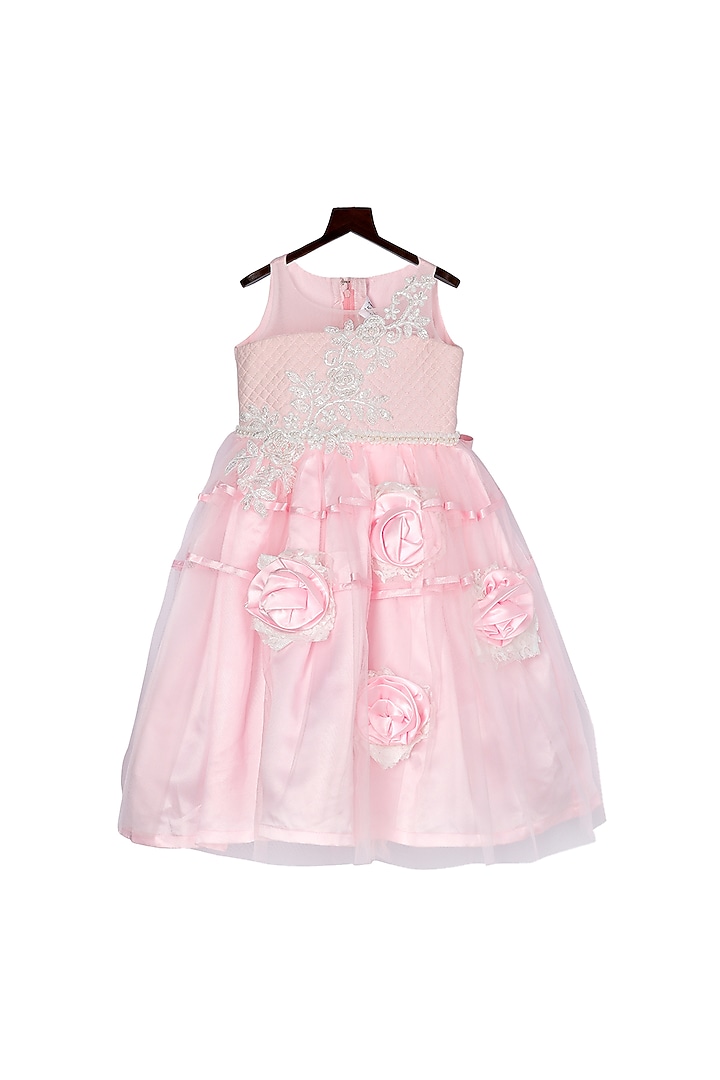 Peach Satin & Lace Floral Gown For Girls by Pink Cow at Pernia's Pop Up Shop