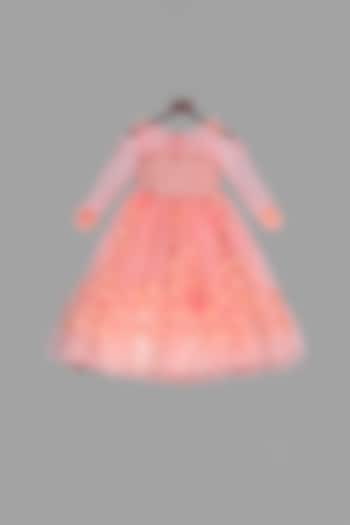 Peach Embellished Net Gown For Girls by Pink Cow