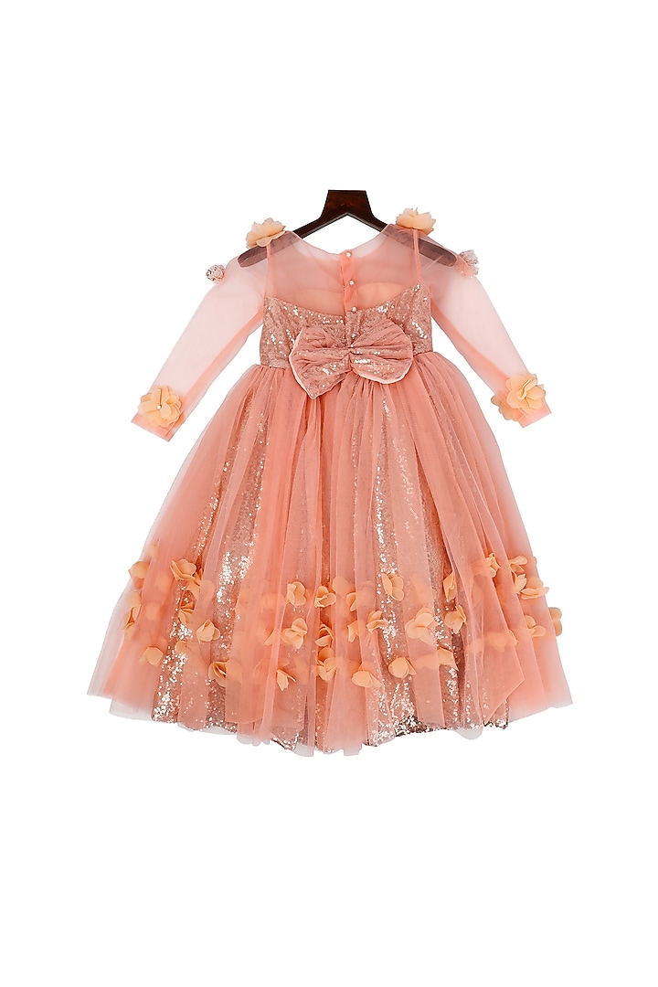 Peach Embellished Net Gown For Girls by Pink Cow at Pernia's Pop Up Shop