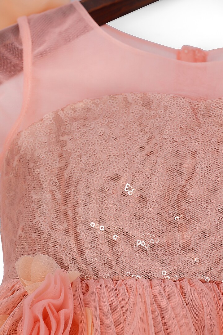 Peach Embellished Net Gown For Girls by Pink Cow at Pernia's Pop Up Shop