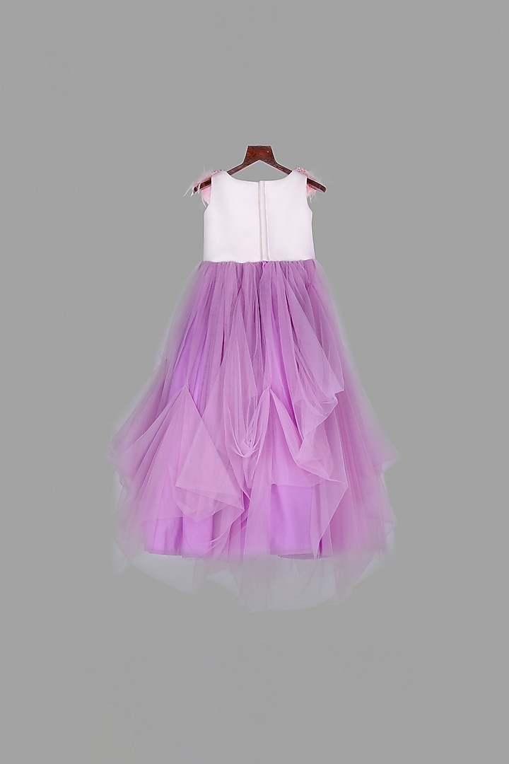 Lilac Embellished Pleated Gown For Girls by Pink Cow at Pernia's Pop Up Shop