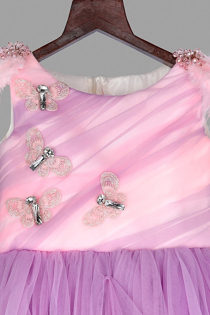Lilac Embellished Pleated Gown For Girls by Pink Cow at Pernia's Pop Up Shop