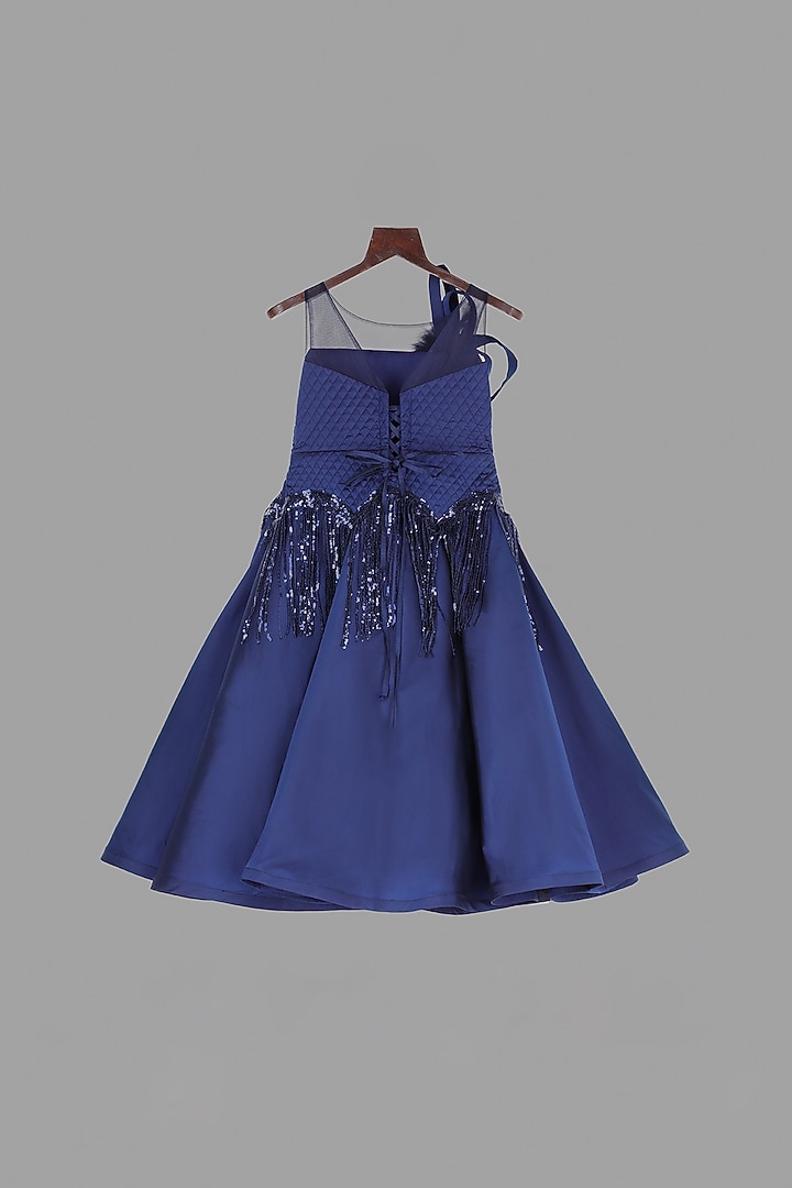 Navy Blue Gown With Tassels For Girls by Pink Cow at Pernia's Pop Up Shop