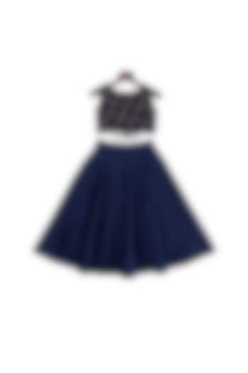 Navy Blue Embellished Lehenga Set For Girls by Pink Cow
