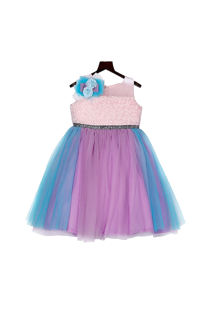 Purple Embellished Layered Dress For Girls by Pink Cow