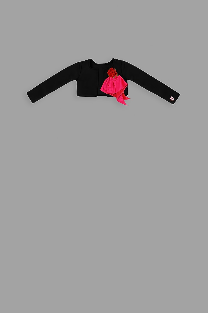 Black Embellished Draped Shrug For Girls by Pink Cow