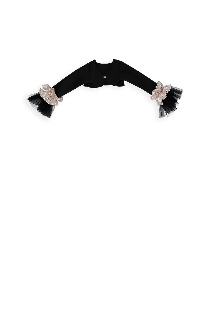 Black Scuba Embellished Shrug For Girls by Pink Cow