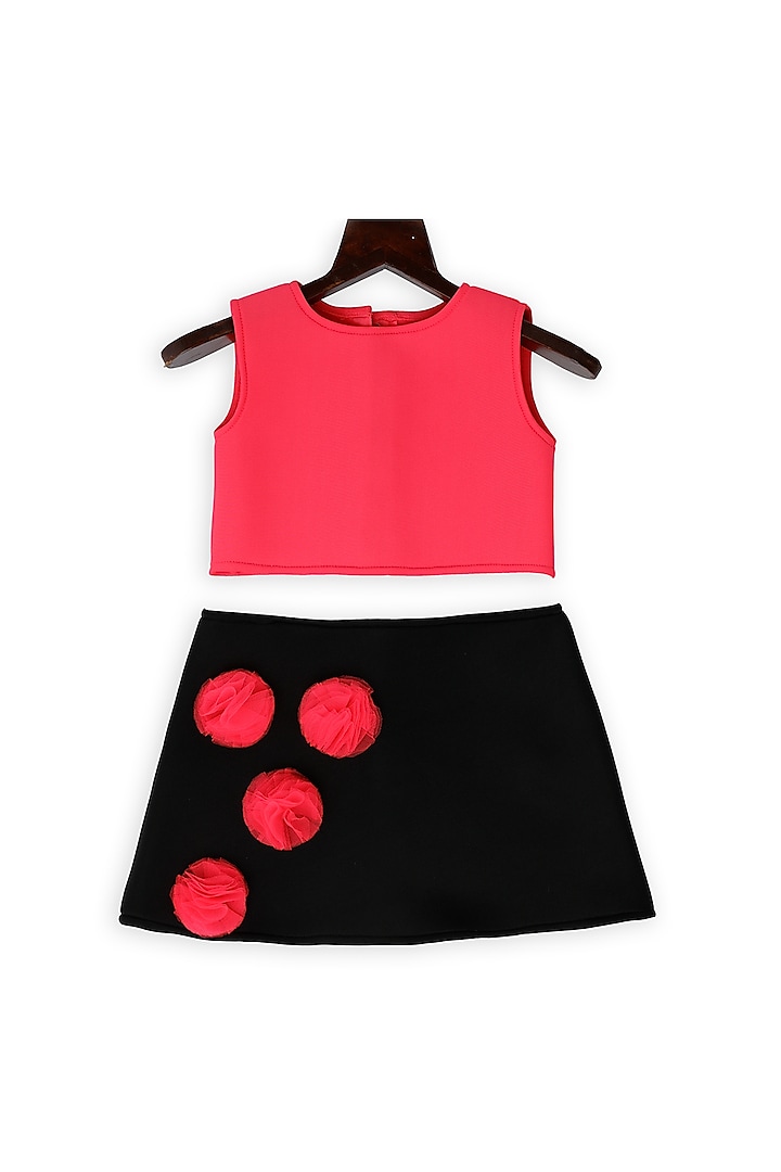 Black & Pink Skirt Set For Girls by Pink Cow