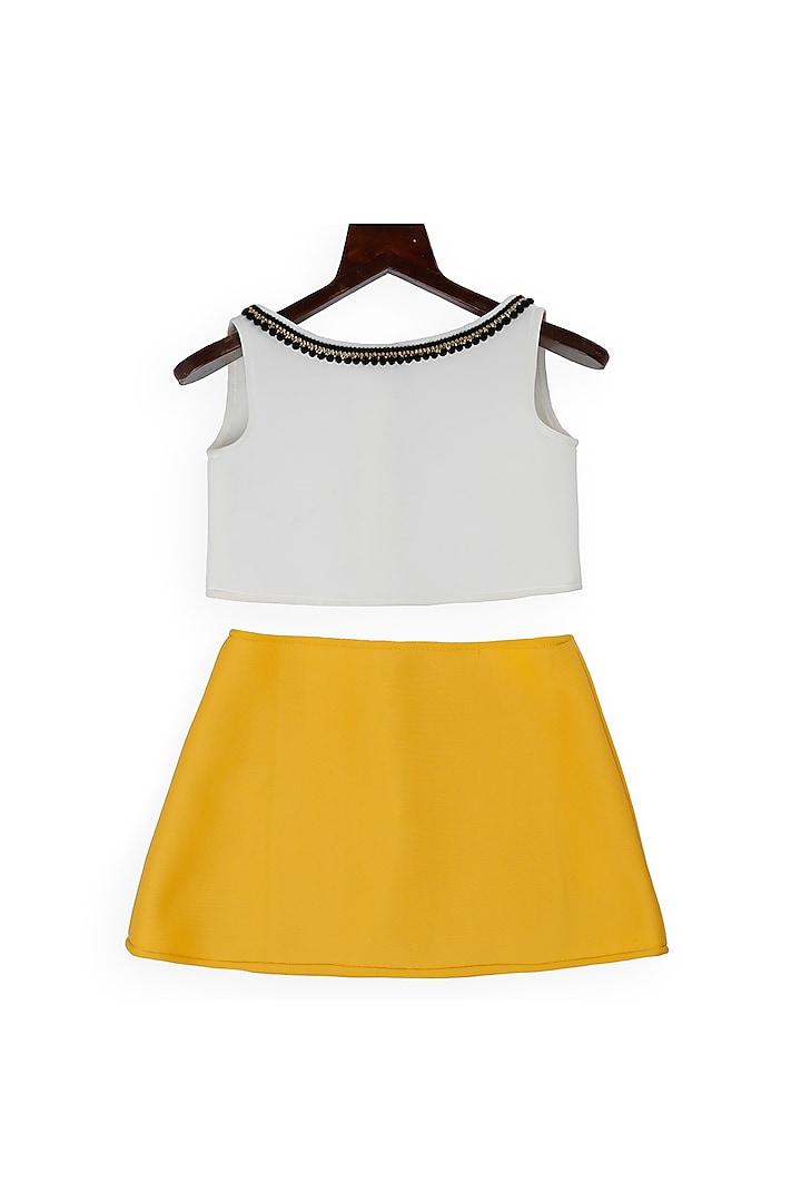 White & Yellow Skirt Set For Girls by Pink Cow
