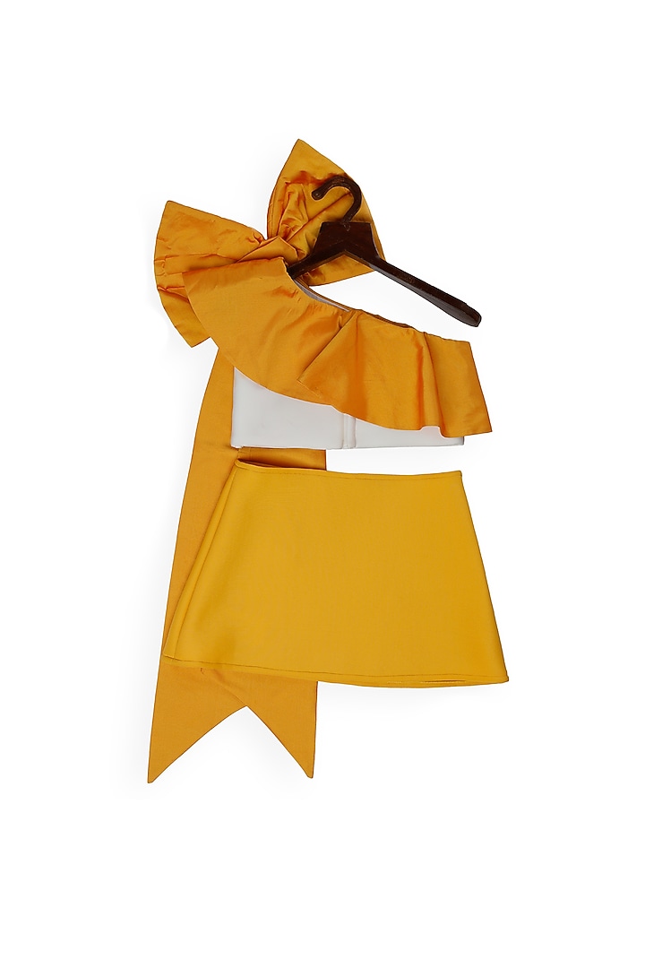 Yellow Taffeta Skirt Set For Girls by Pink Cow at Pernia's Pop Up Shop