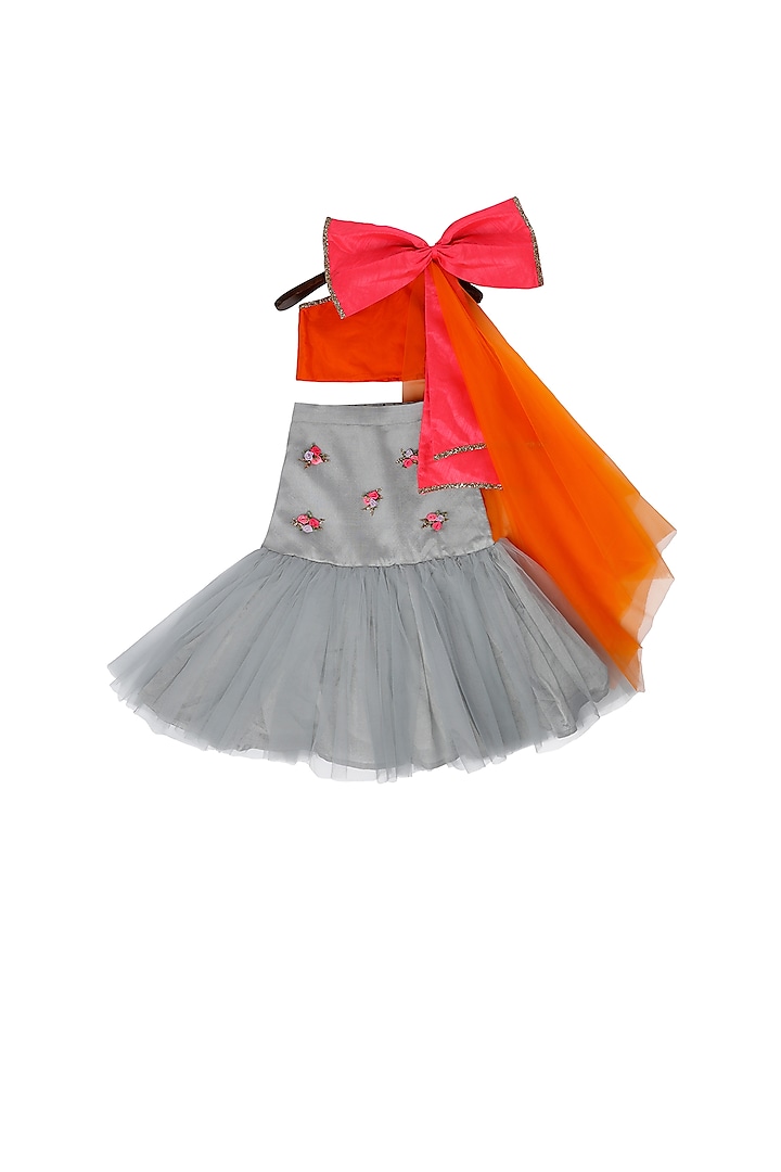 Grey Embellished Lehenga Set For Girls by Pink Cow