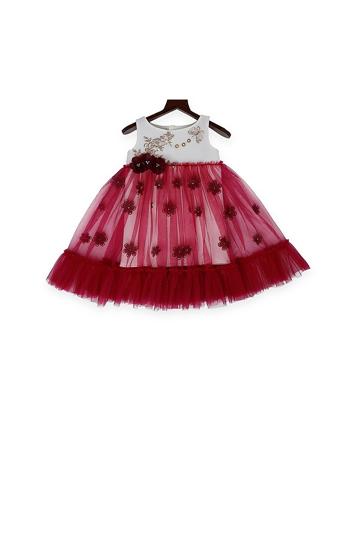 Brown Embellished Frock For Girls by Pink Cow