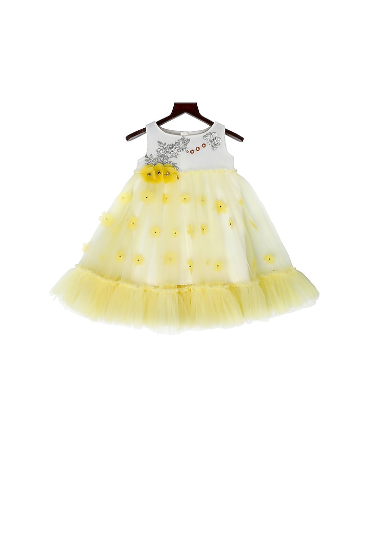 Yellow Embellished Frock For Girls by Pink Cow