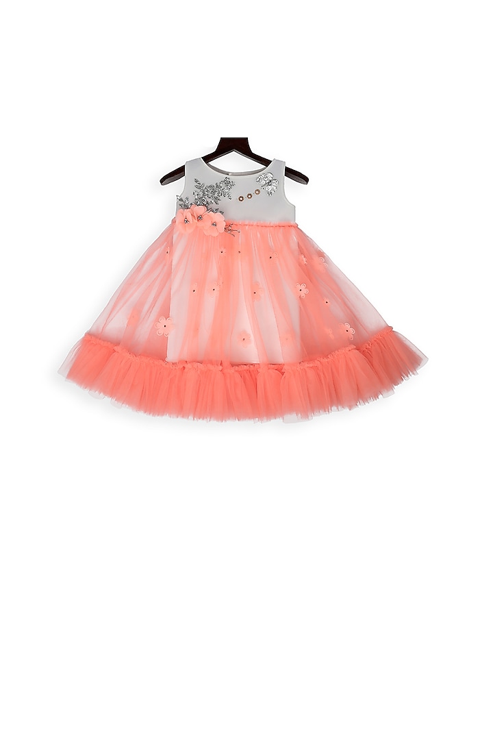 Peach Embellished Frock For Girls by Pink Cow