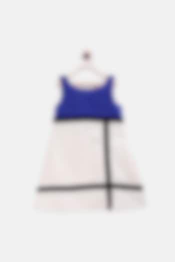 Off White & Blue Striped Dress For Girls by Pink Cow