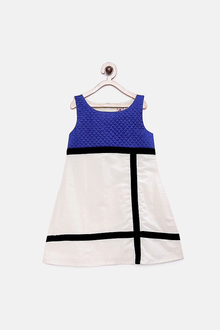 Off White & Blue Striped Dress For Girls by Pink Cow