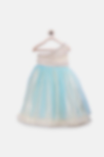 Ivory & Sky Blue Princess Gown For Girls by Pink Cow