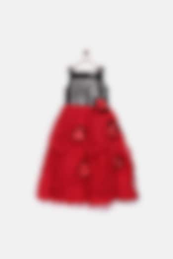 Black & Red Sequins Floral Gown For Girls by Pink Cow