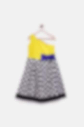 Yellow Checkered Gown With Bow For Girls by Pink Cow