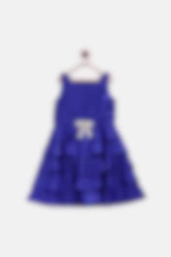 Blue Layered Knee Length Dress For Girls by Pink Cow