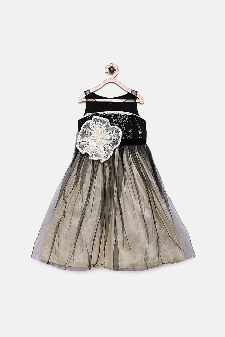 Black Sequins Layered Dress For Girls by Pink Cow
