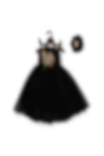 Black Net High-Low Ball Gown For Girls by Pink Cow