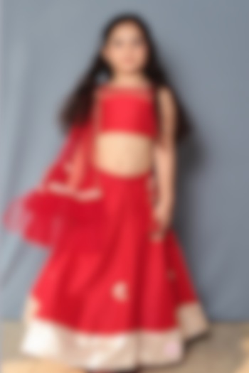 Red Embroidered Lehenga Set For Girls by Pink Cow at Pernia's Pop Up Shop