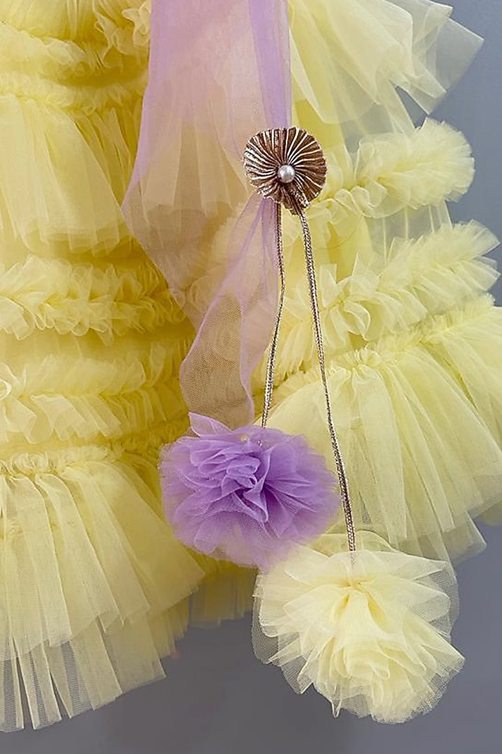 Yellow Velvet Lehenga Set For Girls by Pink Cow at Pernia's Pop Up Shop