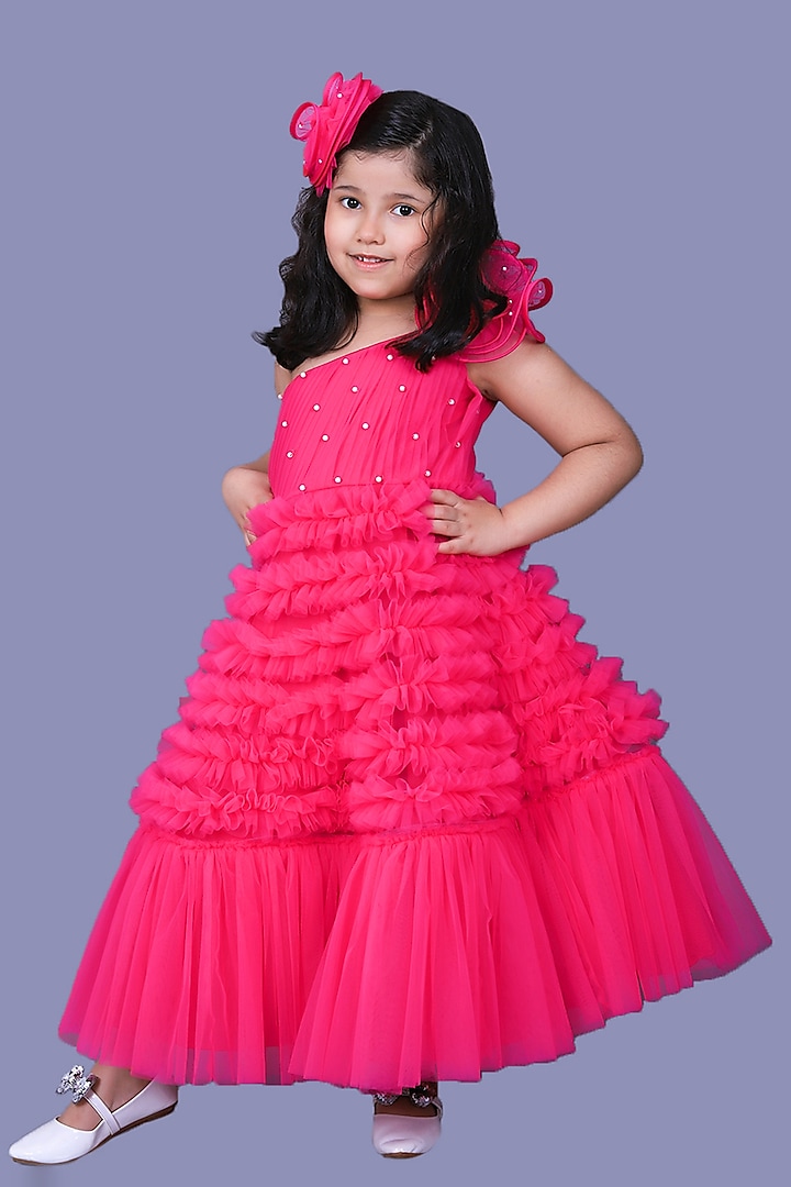 Pink Net Gown For Girls by Pink Cow