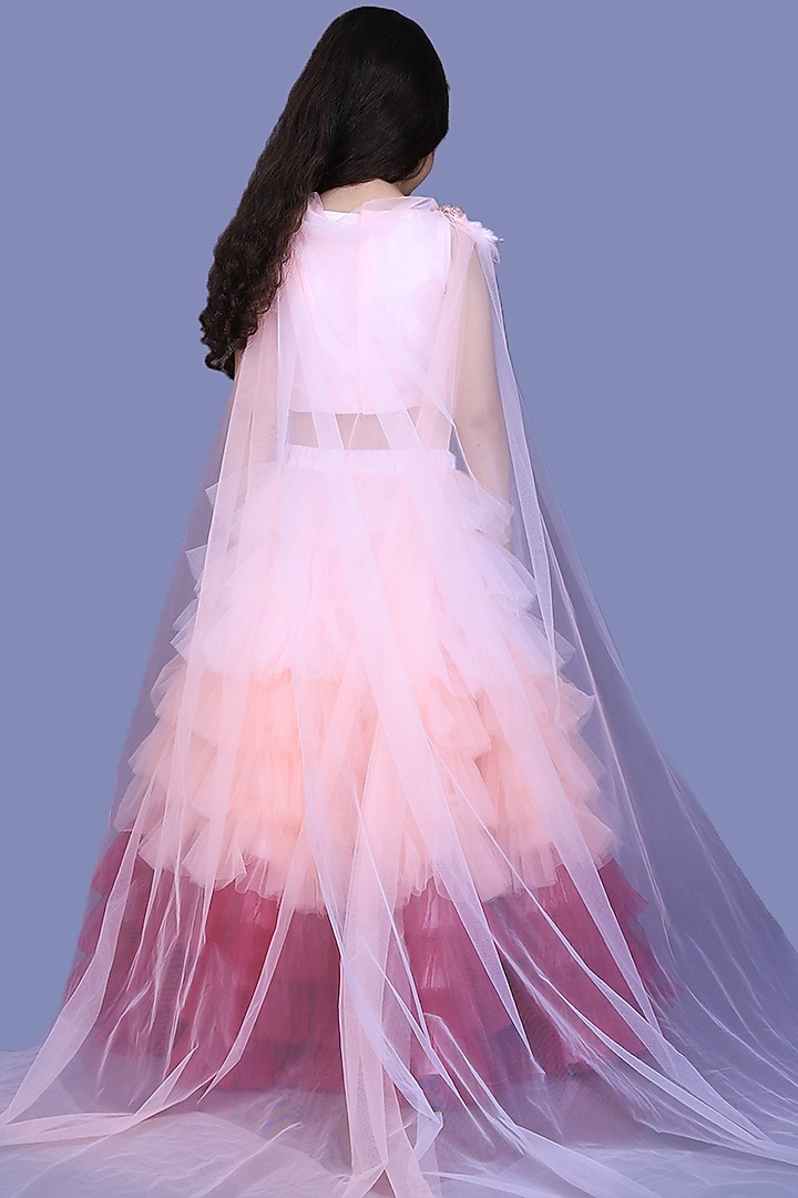 Muti-Coloured Velvet Lehenga Set For Girls by Pink Cow at Pernia's Pop Up Shop