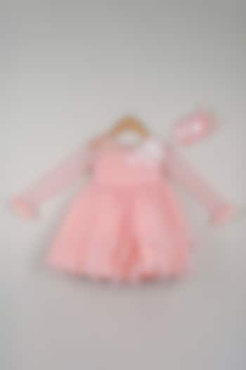 Peach Net Dress For Girls by Pink Cow