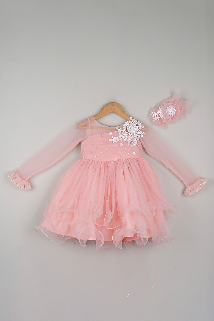 Peach Net Dress For Girls by Pink Cow