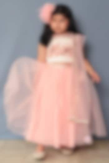 Peach Organza Lehenga Set For Girls by Pink Cow at Pernia's Pop Up Shop