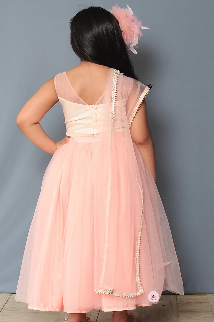 Peach Organza Lehenga Set For Girls by Pink Cow at Pernia's Pop Up Shop
