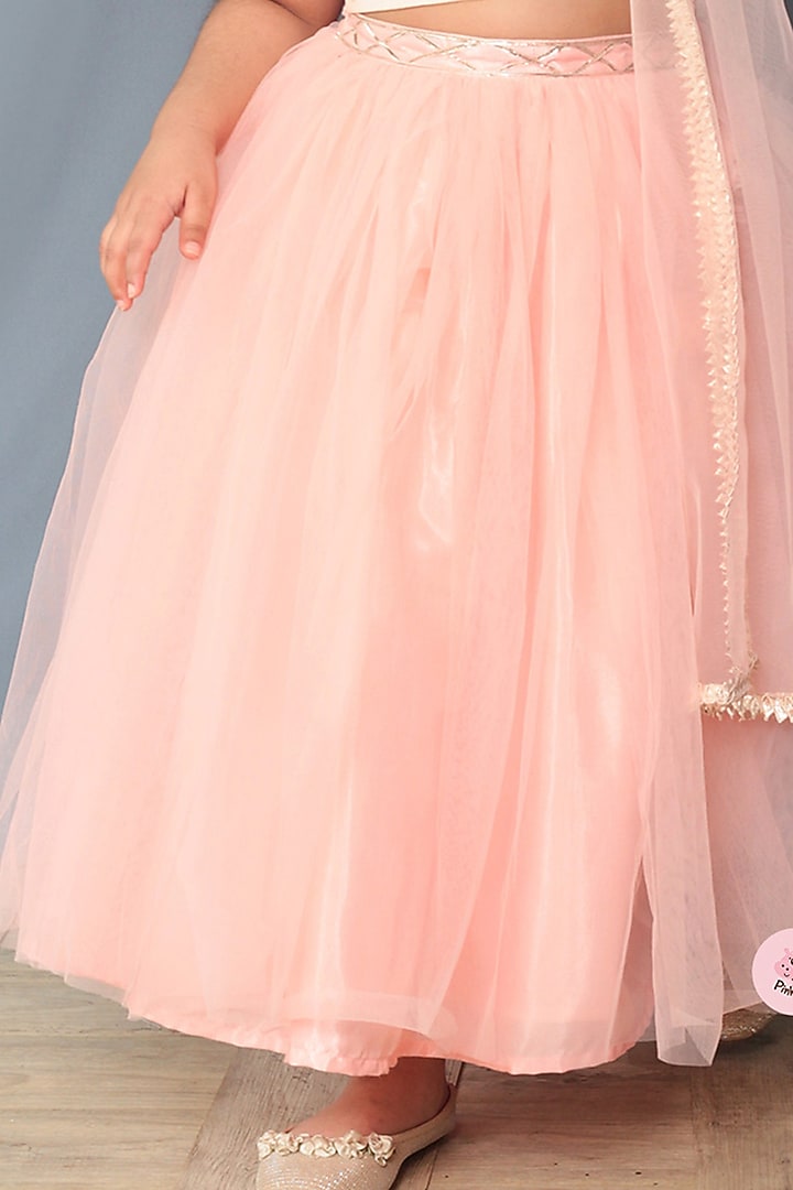 Peach Organza Lehenga Set For Girls by Pink Cow at Pernia's Pop Up Shop