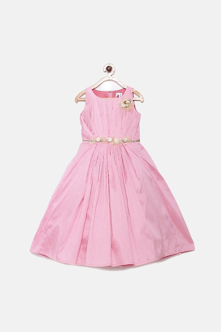 Rose Pink Flared Gown With Belt For Girls by Pink Cow