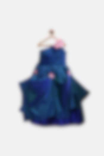 Royal Blue Flared Gown With Bow For Girls by Pink Cow