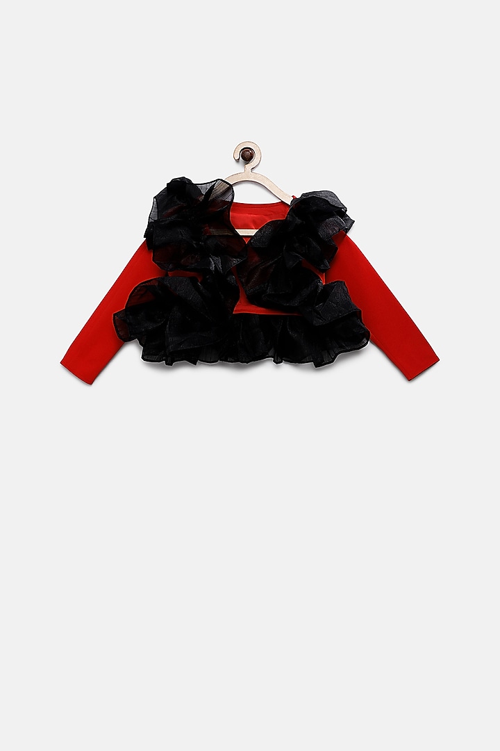 Red & Black Ruffled Shrug For Girls by Pink Cow