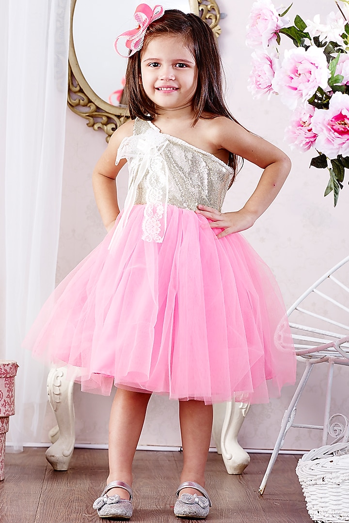 Pink One Shoulder Dress For Girls by Pink Cow