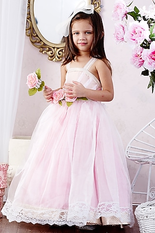 Pink Floral Embelished Gown For Girls by Pink Cow